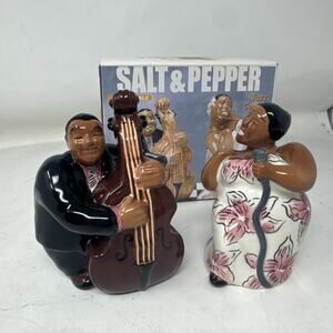 Vintage Clay Art Jazz Combo Bass Player Singer Salt & Pepper Shaker Set NEW